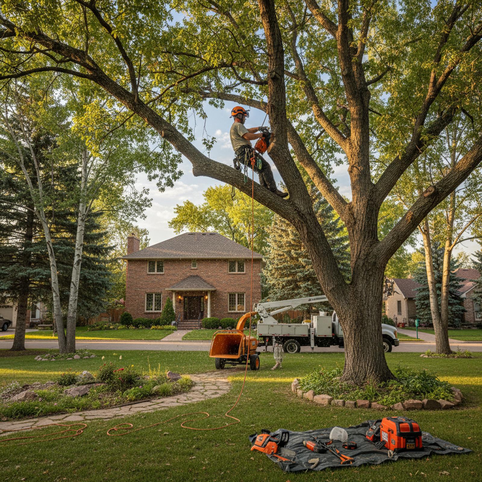 Austin Malouff, owner of Austin's Premier Lawn & Tree Service, at work in a Colorado suburban yard